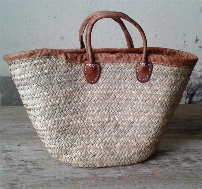 Leather Trimmed French Market Basket - Short Handles