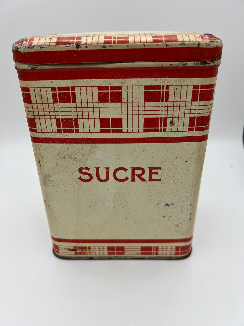 Vintage Metal Red and White French Sucre Canister