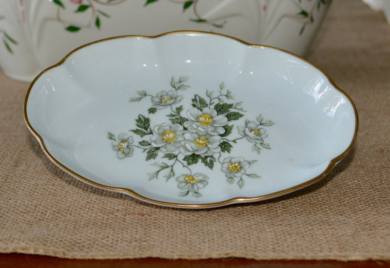 Charmat Limoges Dish  Exclusive vintage Charmat Limoges France small oval dish with a floral pattern design and scalloped gold rim.   6.5"x4.5"