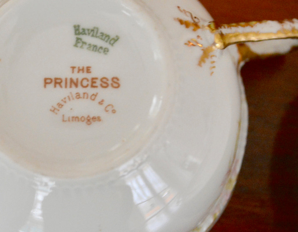 Haviland & Co. Princess Vintage Limoges Tea Cup and Saucer - set of 2 back of cup