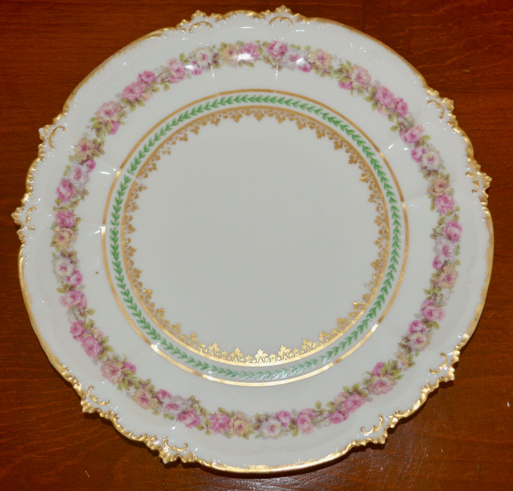 Antique GDA CH Field Haviland Limoges France Dinner Plate, Pink Floral Pattern