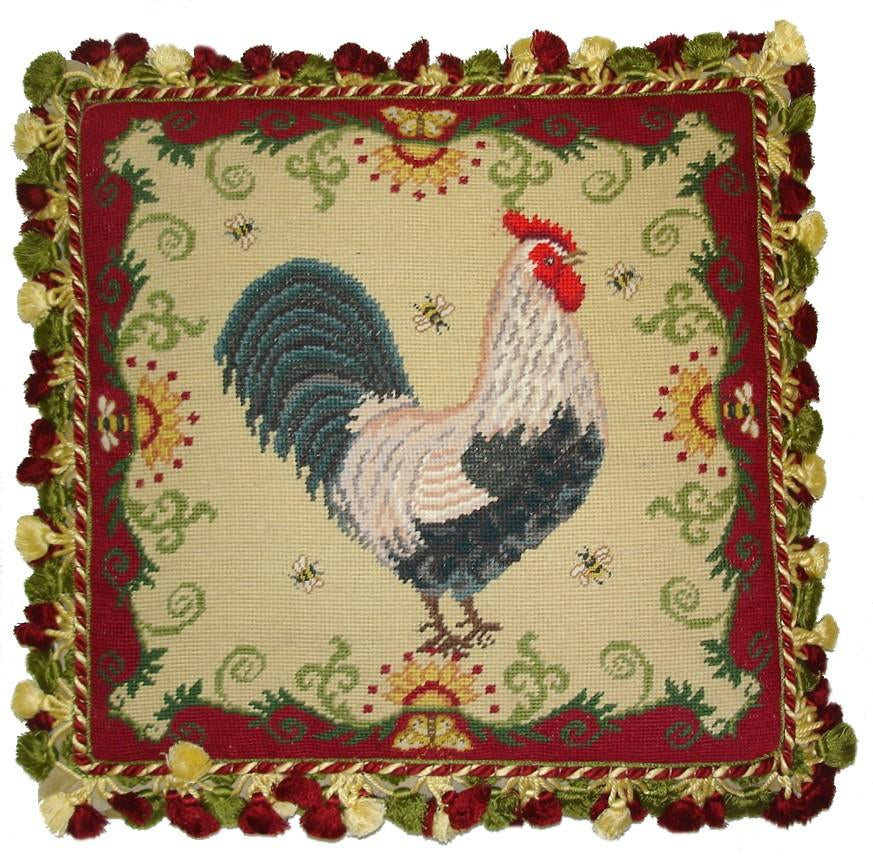 Rooster and Bees Aubusson Pillow