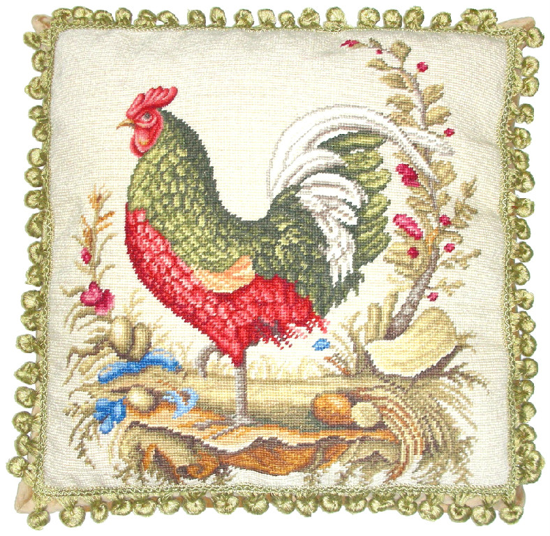 Rooster Right Aubusson Pillow