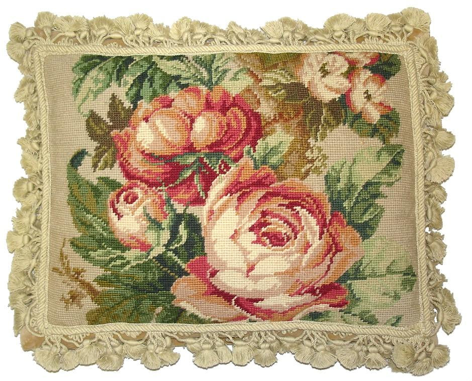 Pink Cabbage Rose Aubusson Pillow