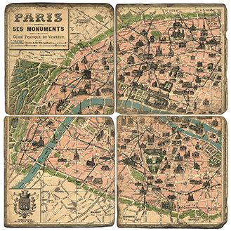 Paris Landmarks Coaster  - Set of 4 - map  view