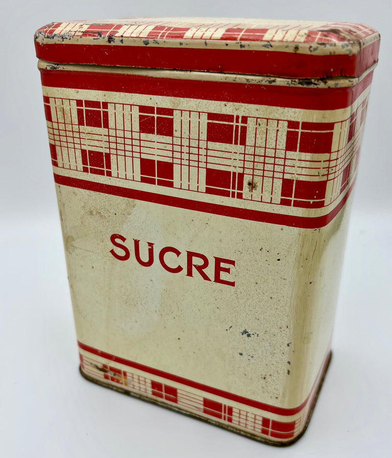 Vintage Metal Red and White French Sucre Canister