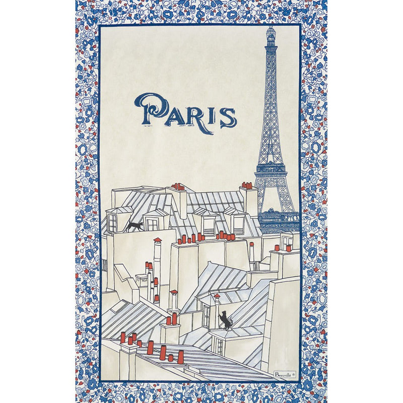 Beauvillé Les Toits de Paris Tea Towel  It was in Alsace, France that the great history of textile art was written. Today, Beauvillé, from the Alsace region of France, carries on the traditions of fine textile printing with its luxurious table linens for the home.  These dish towels are easy to care for and make a great gift.  Our tea towels are printed on 82% cotton/18% linen fabric. Machine wash and dry.  20"x31" Made in France.